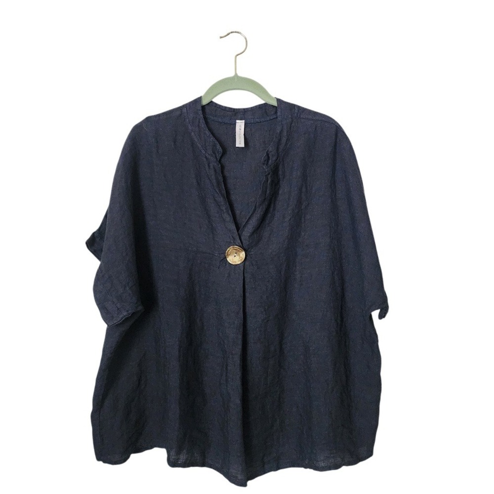 NEW COLLECTION‎ Navy Linen Oversized Tunic Top Lagenlook Minimalist